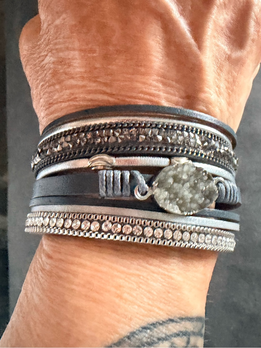 Multi-Strand Black and Silver Wrap Bracelet